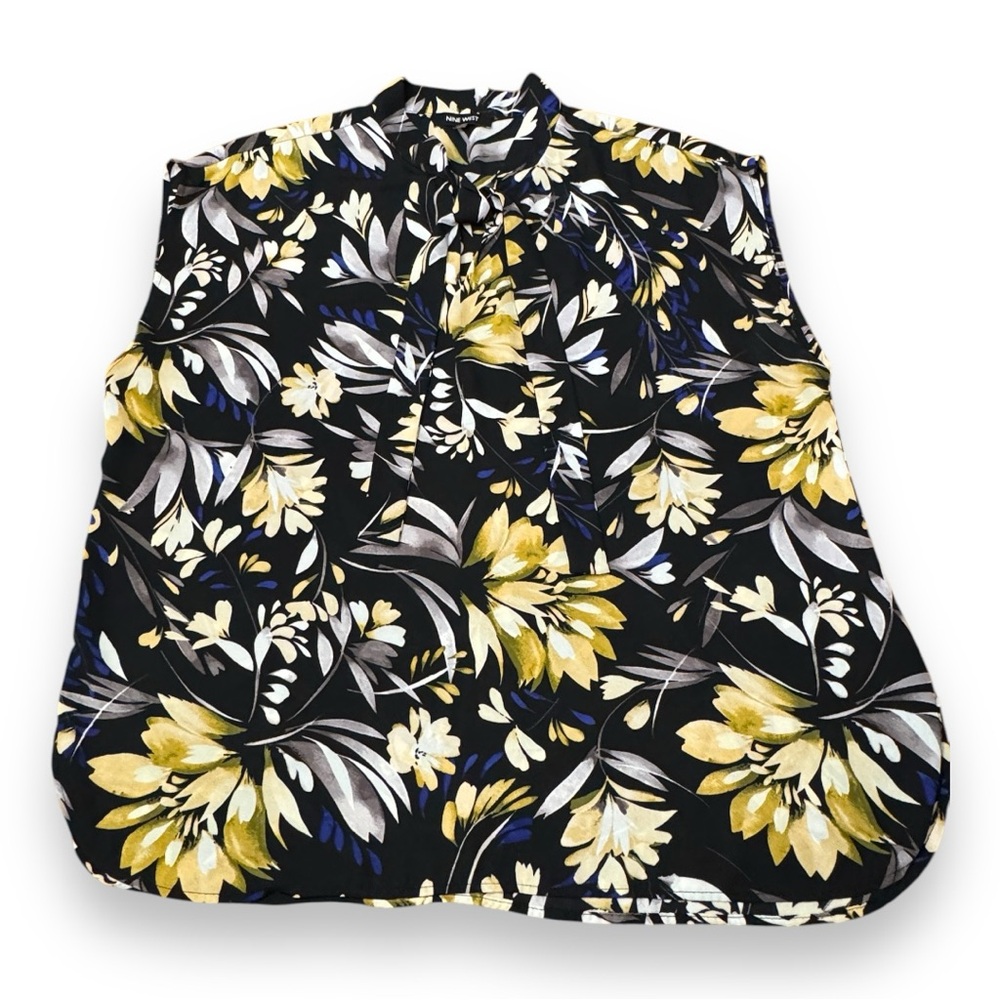 Nine West Blouse Tie Front Sleeveless Floral Office Professional Women’s Size 1X